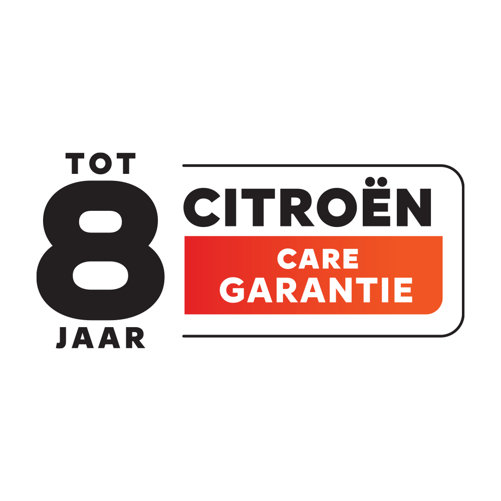 Citroën 8 jaar garantie-badge met nadruk op uitgebreide voertuigdekking.
